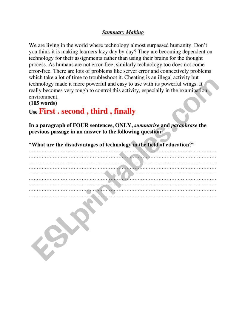 summary making worksheet