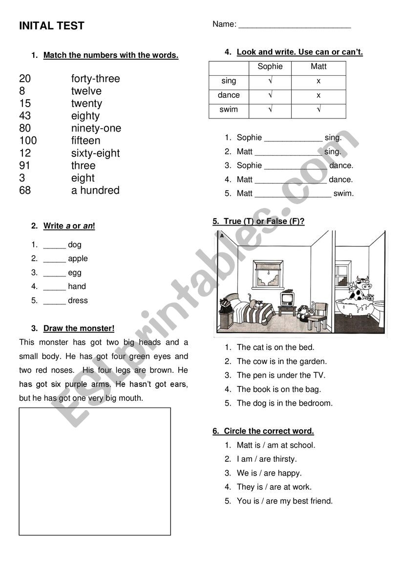 Discover English 1 Inital Test