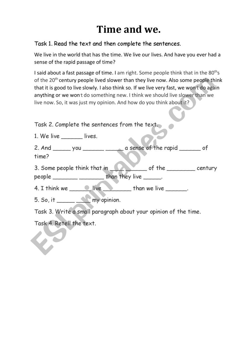 Time and we. worksheet