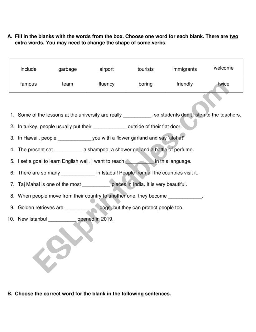 Vocabulary Exercises worksheet