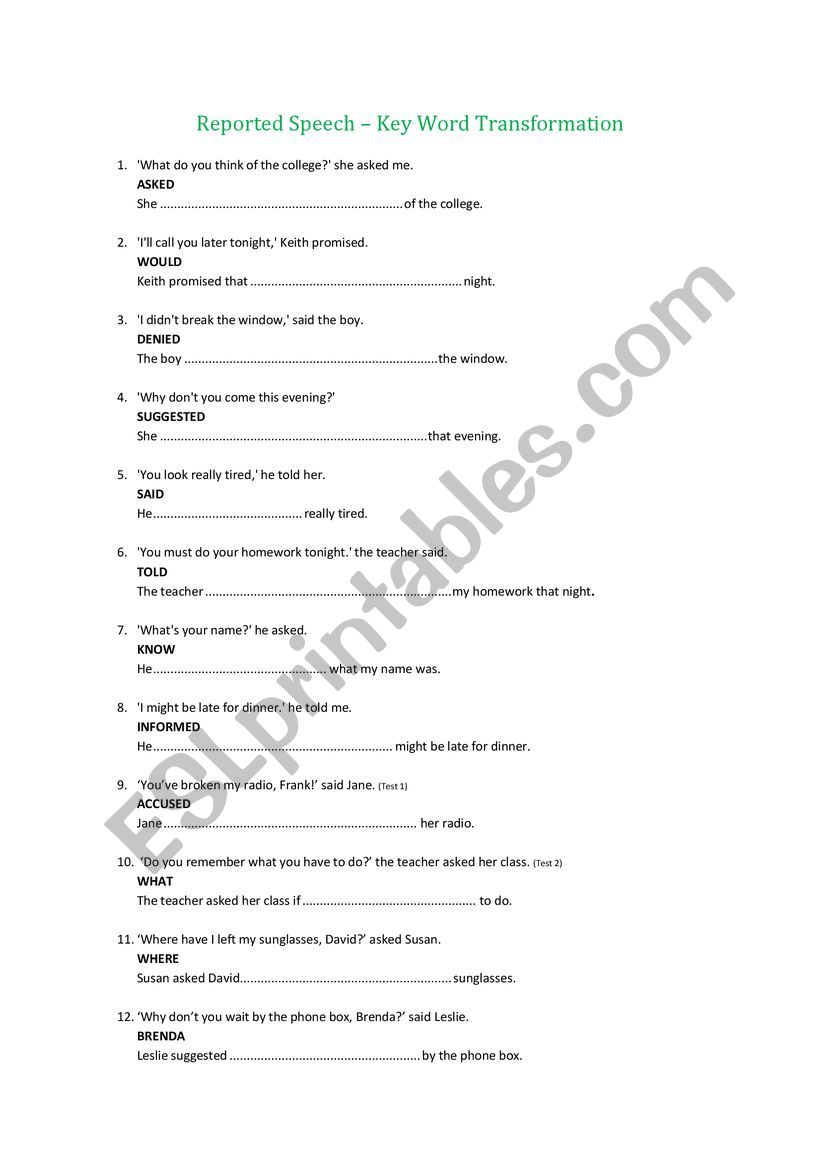 Reported Speech - Sentence Transformation