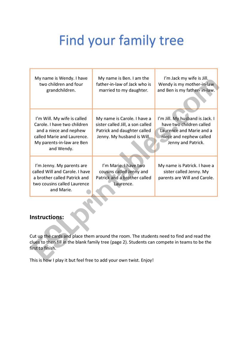 Find your family tree worksheet