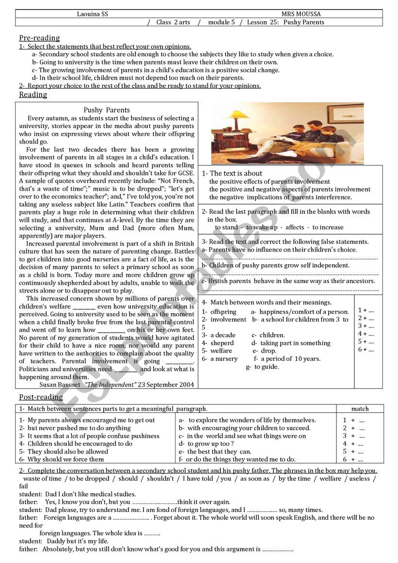 PUSHY PARENTS  worksheet