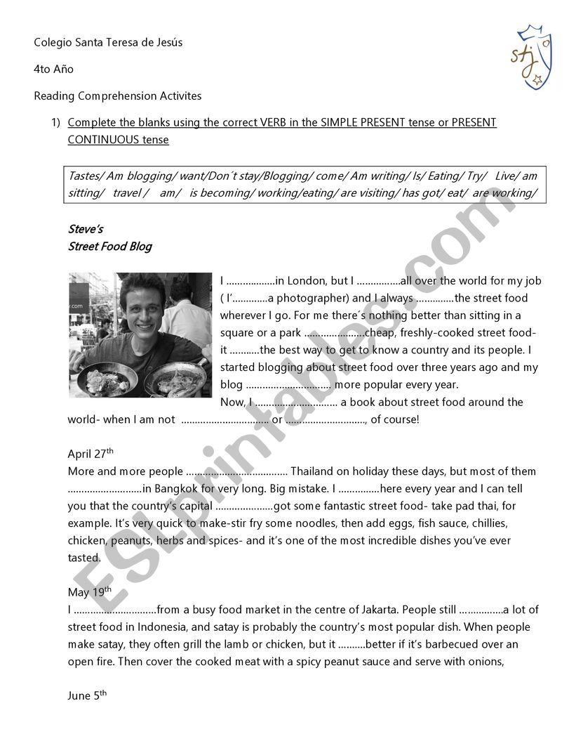 Revision of tenses-Reading comprehension activities