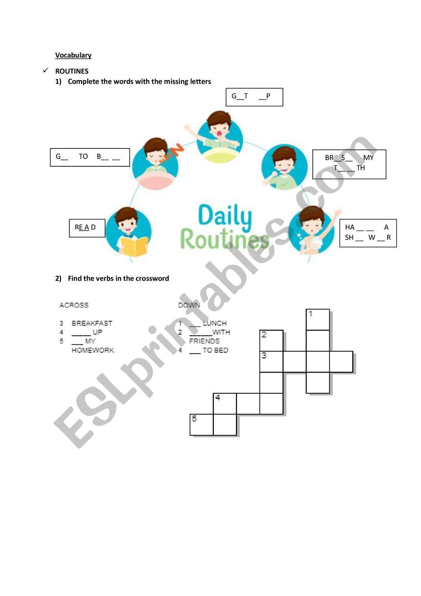 Routines worksheet