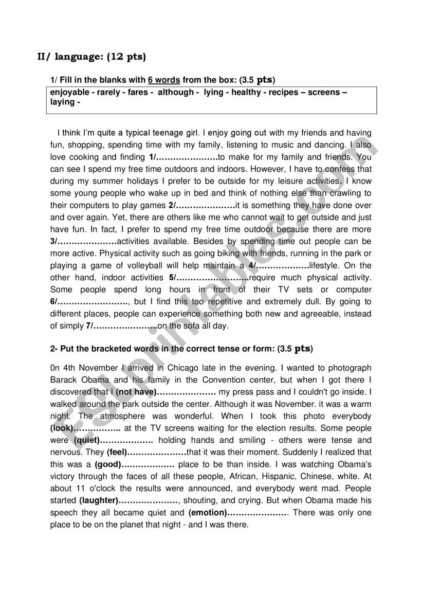 MID-TERM TEST 2 - 8TH FORM worksheet