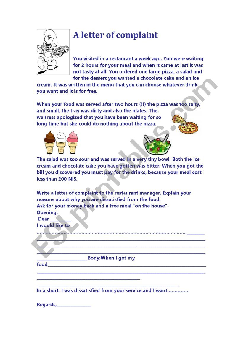 A letter of complaint - ESL worksheet by rachelidelouya