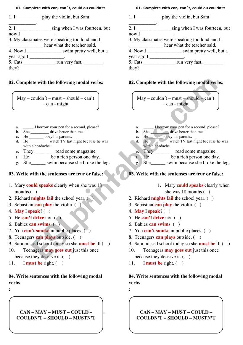 MODAL VERBS worksheet