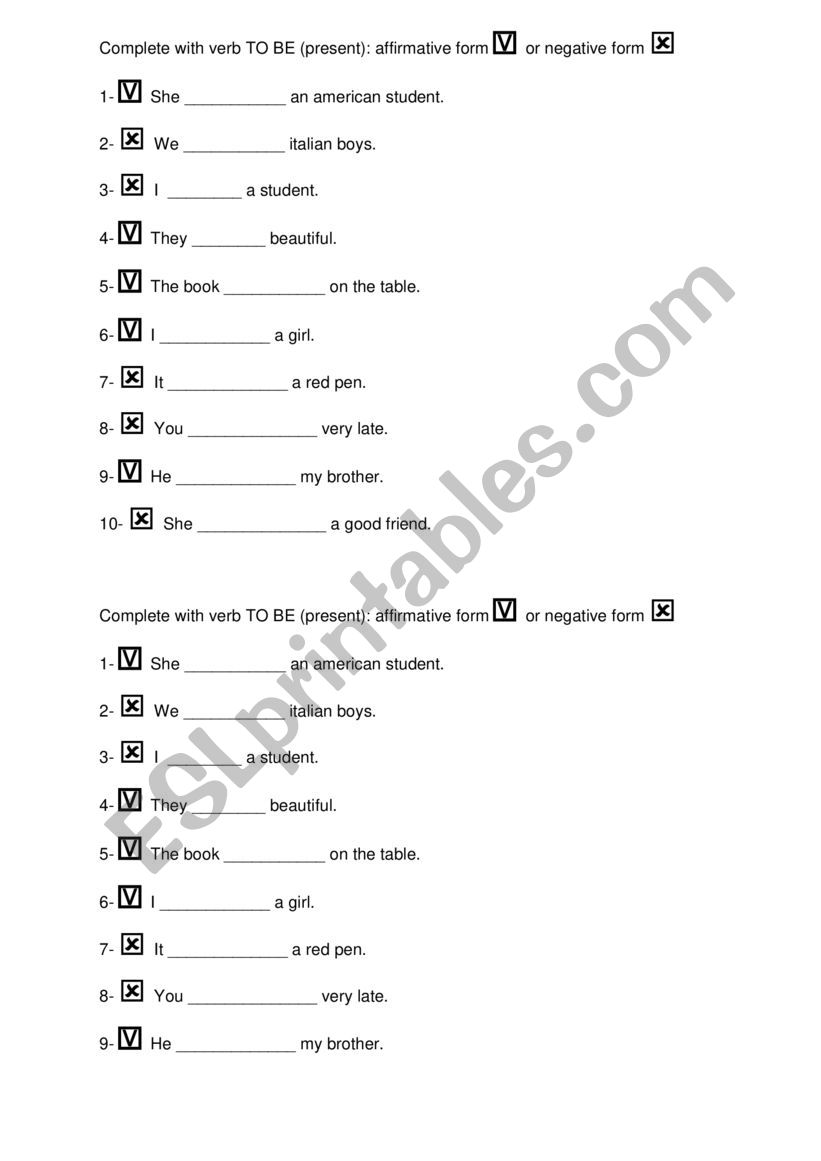 verb TO BE (present) affirmative-negative