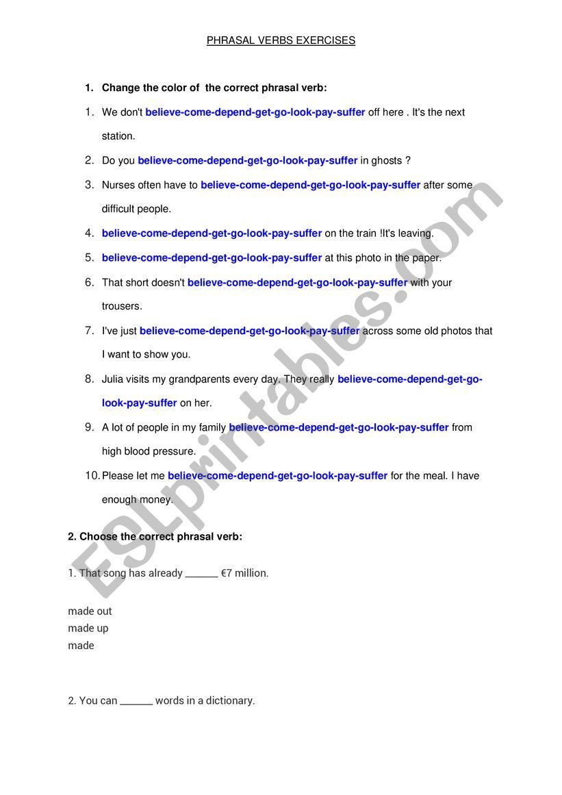 PHRASAL VERBS ACTIVITY worksheet