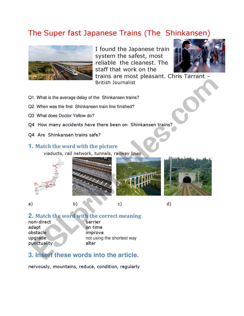 Japanese trains worksheet