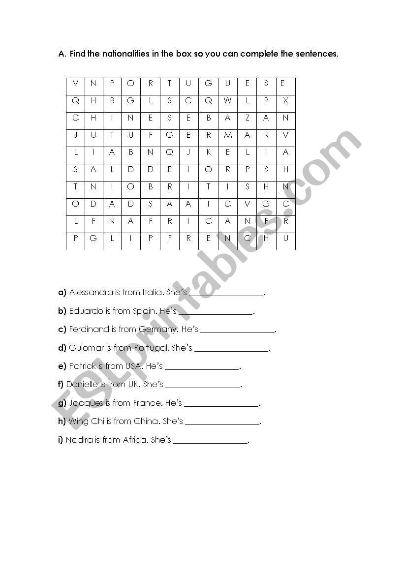 Nationalities worksheet