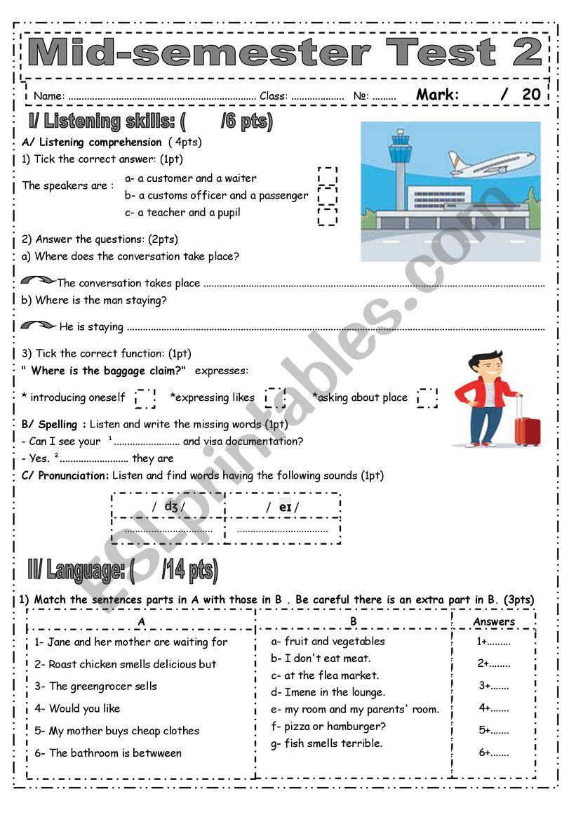 Mid-Semester test 2 worksheet