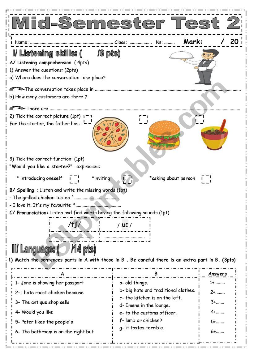 Mid-Semester test 2 worksheet