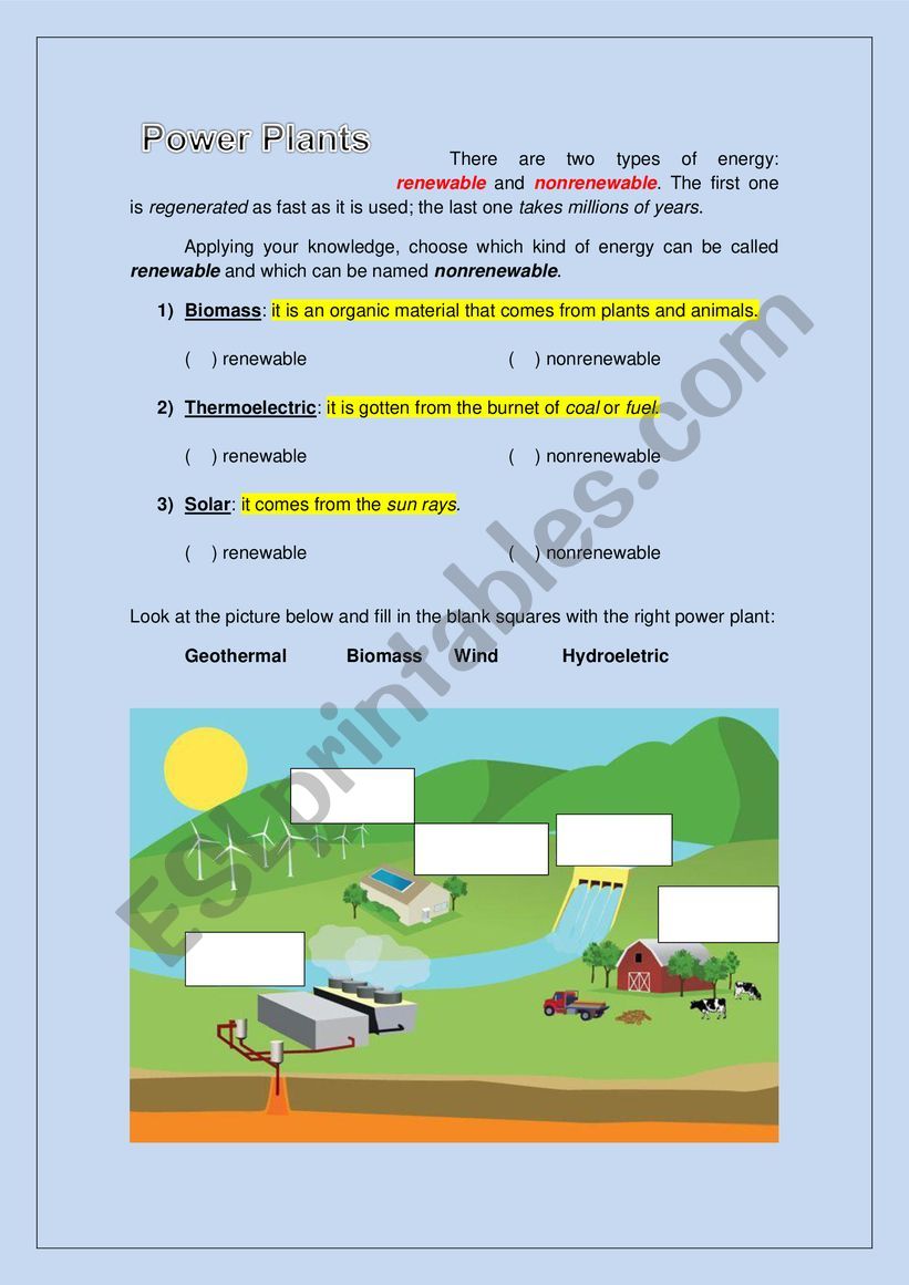 Power plants worksheet