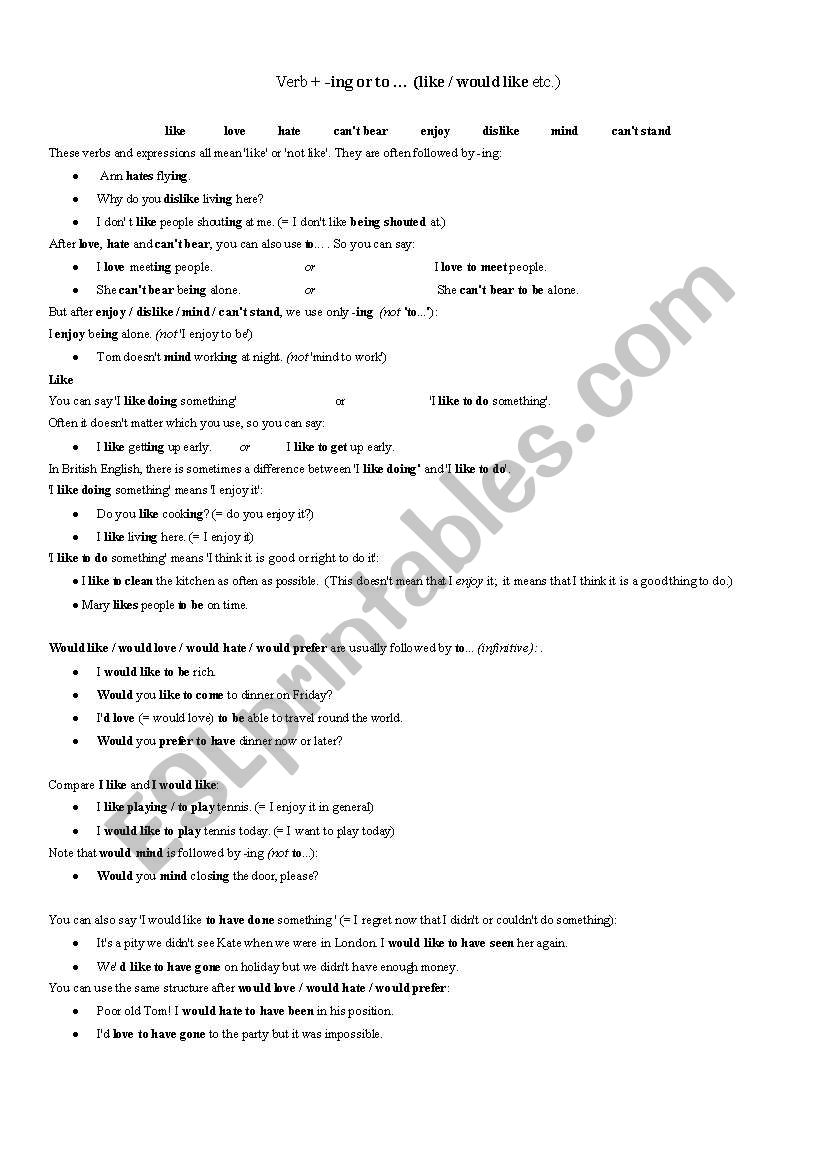 gerund or infinitive worksheet