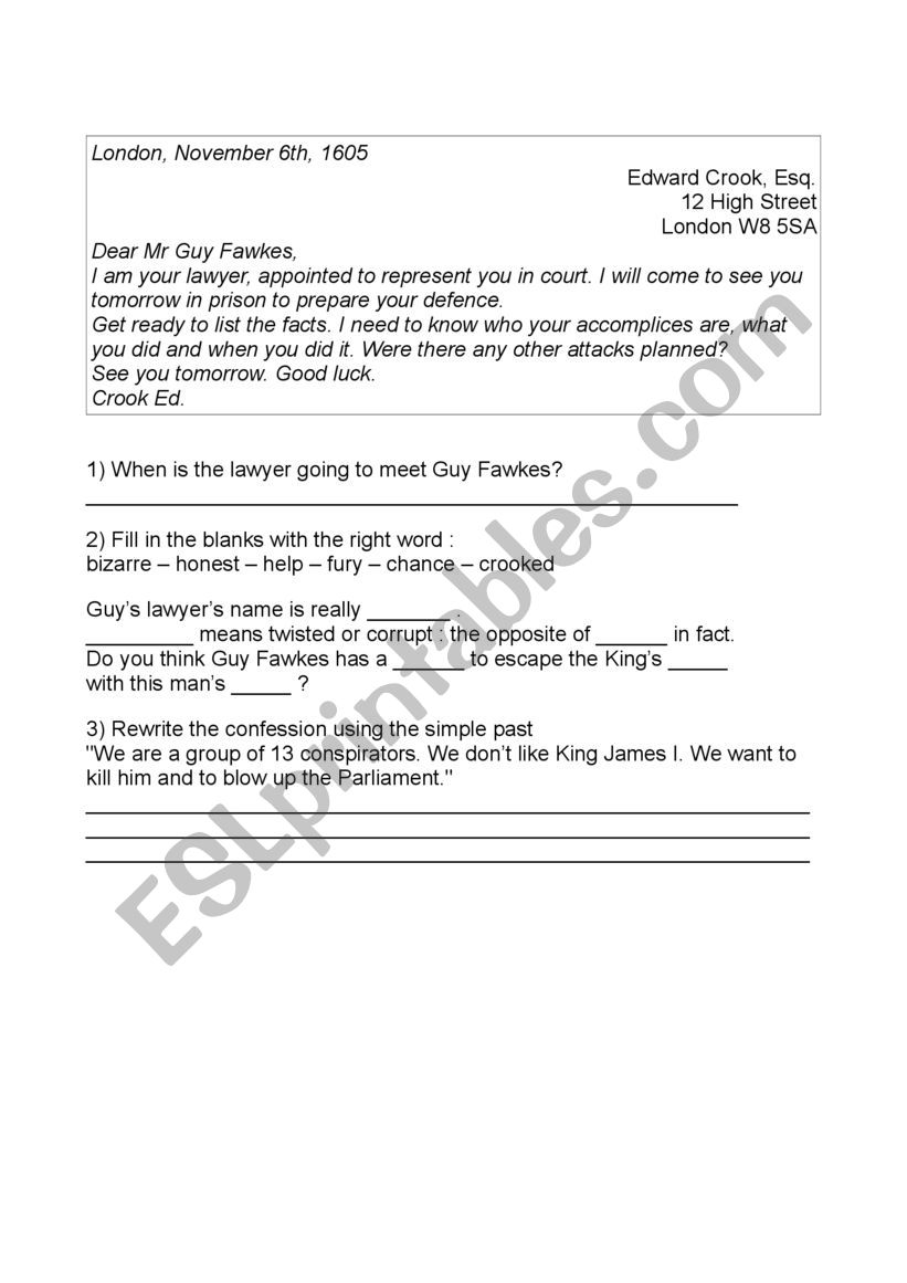 Guy Fawkes worksheet