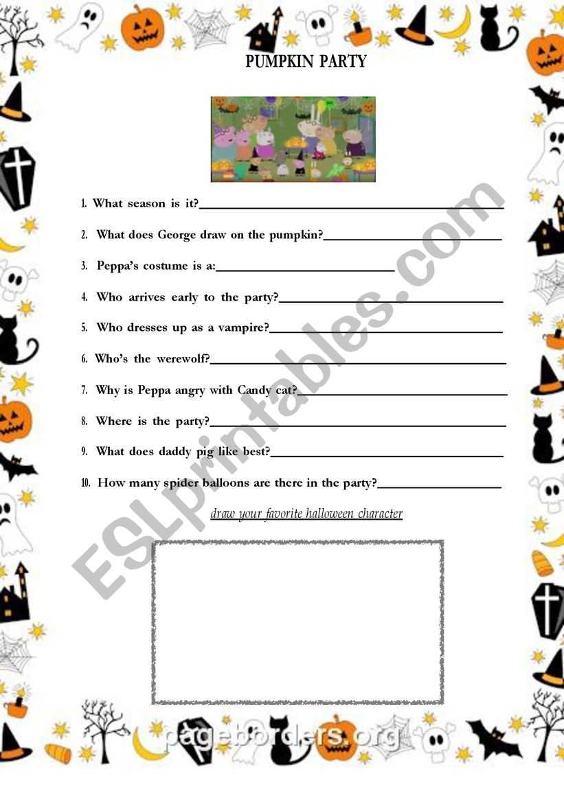 Peppa pig pumpkin party worksheet