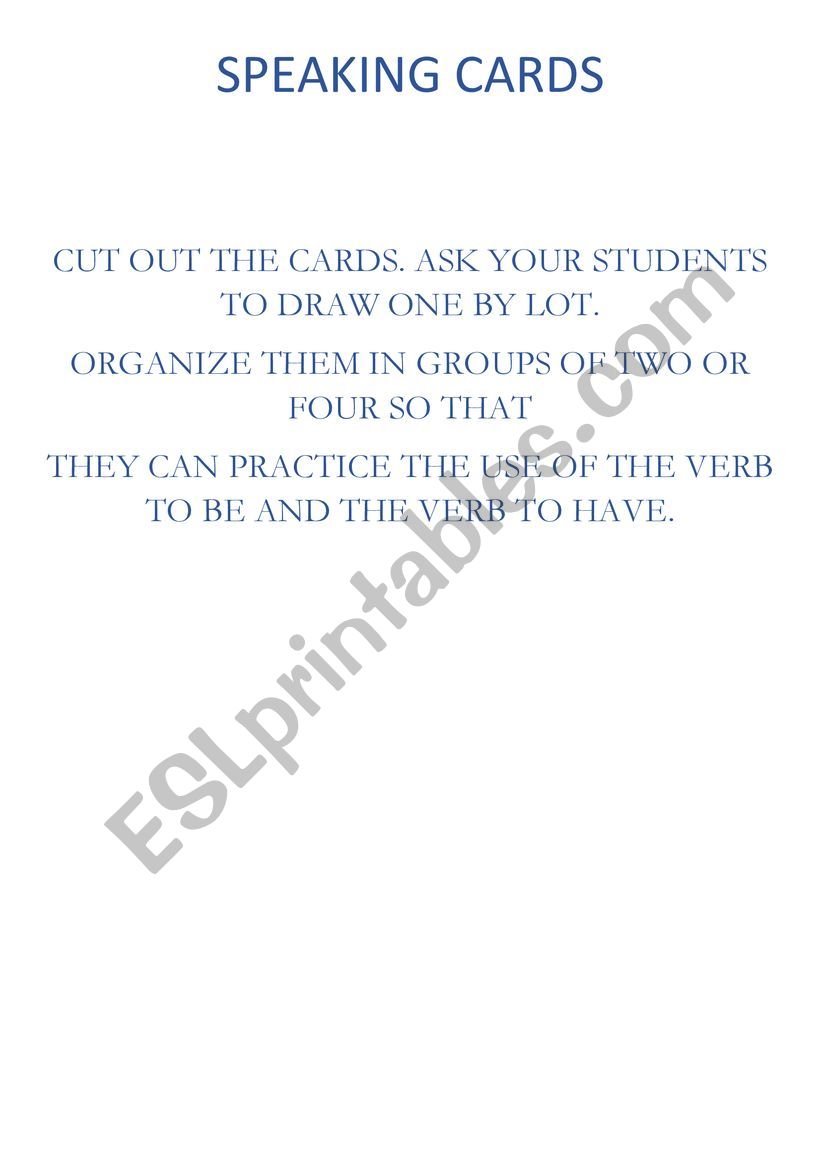 SPEAKING CARDS - VERB TO BE AND TO HAVE