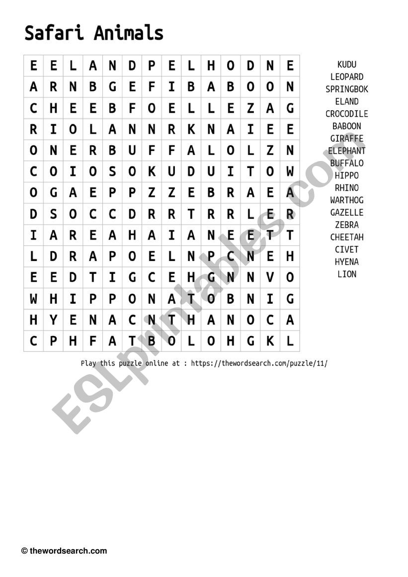 Safari animal - ESL worksheet by madfad