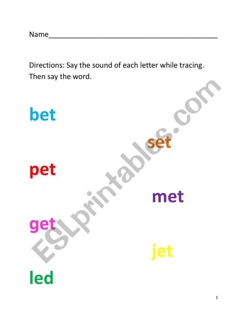 CVC WORDS VOWEL E worksheet