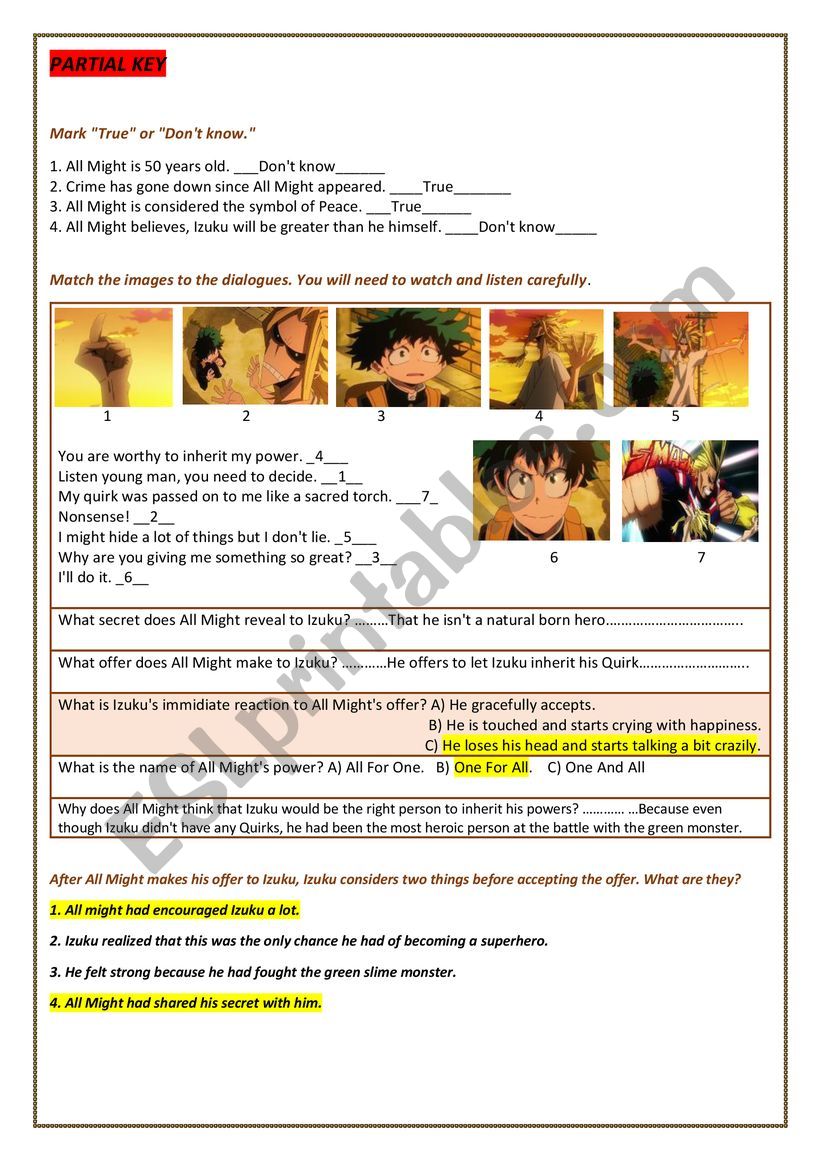 My Hero Academia Season 1 Episode 3 Esl Worksheet By Gurnoor