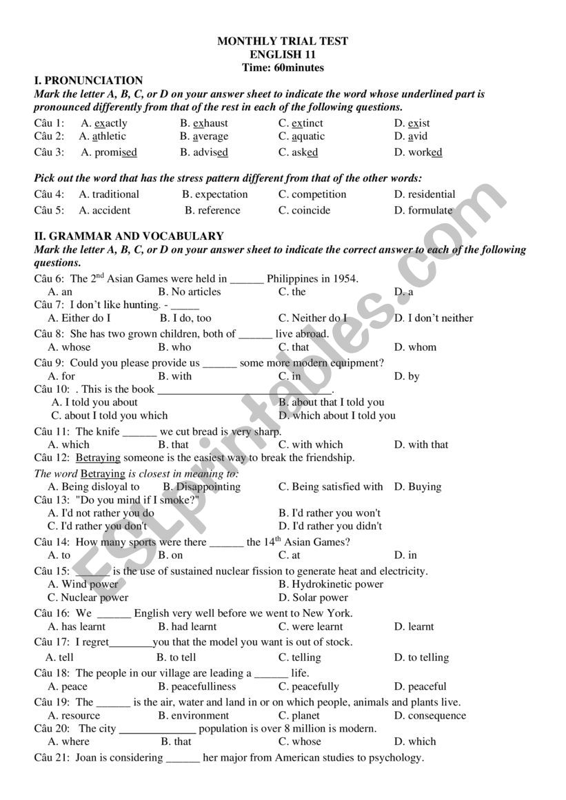 trial test worksheet