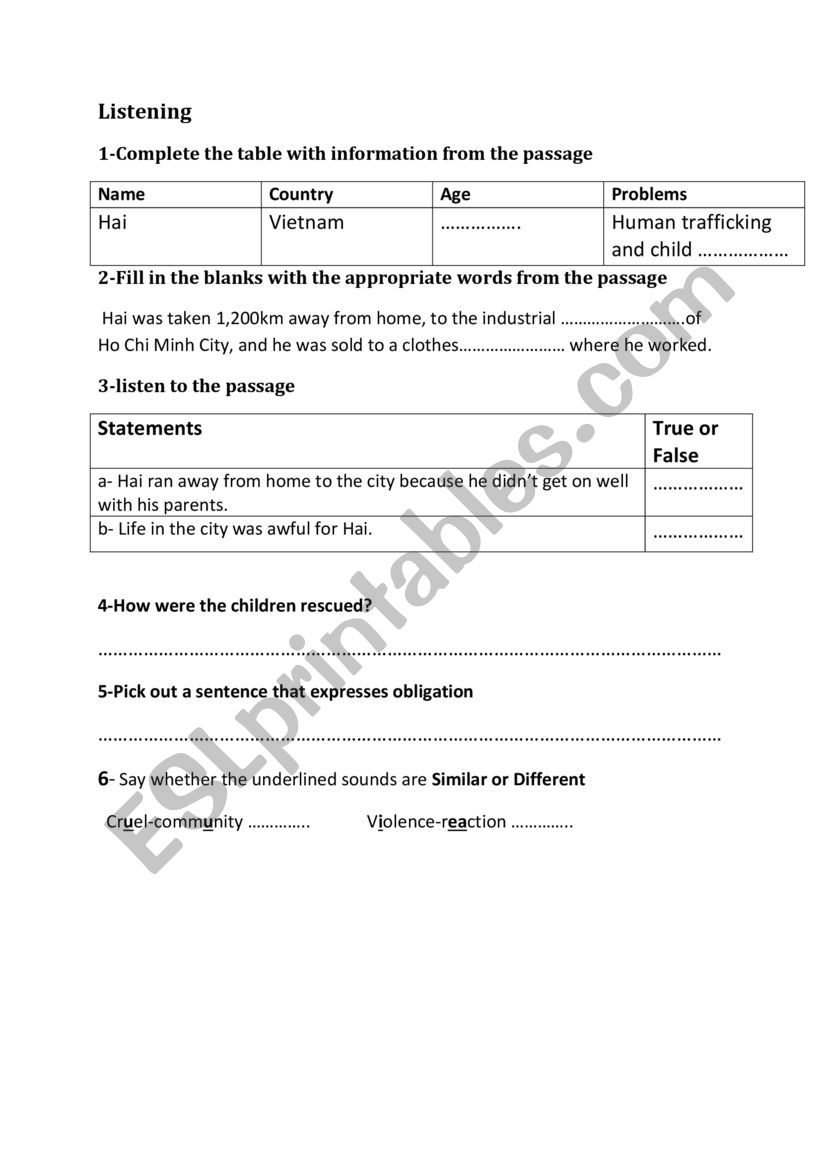 child labour  worksheet