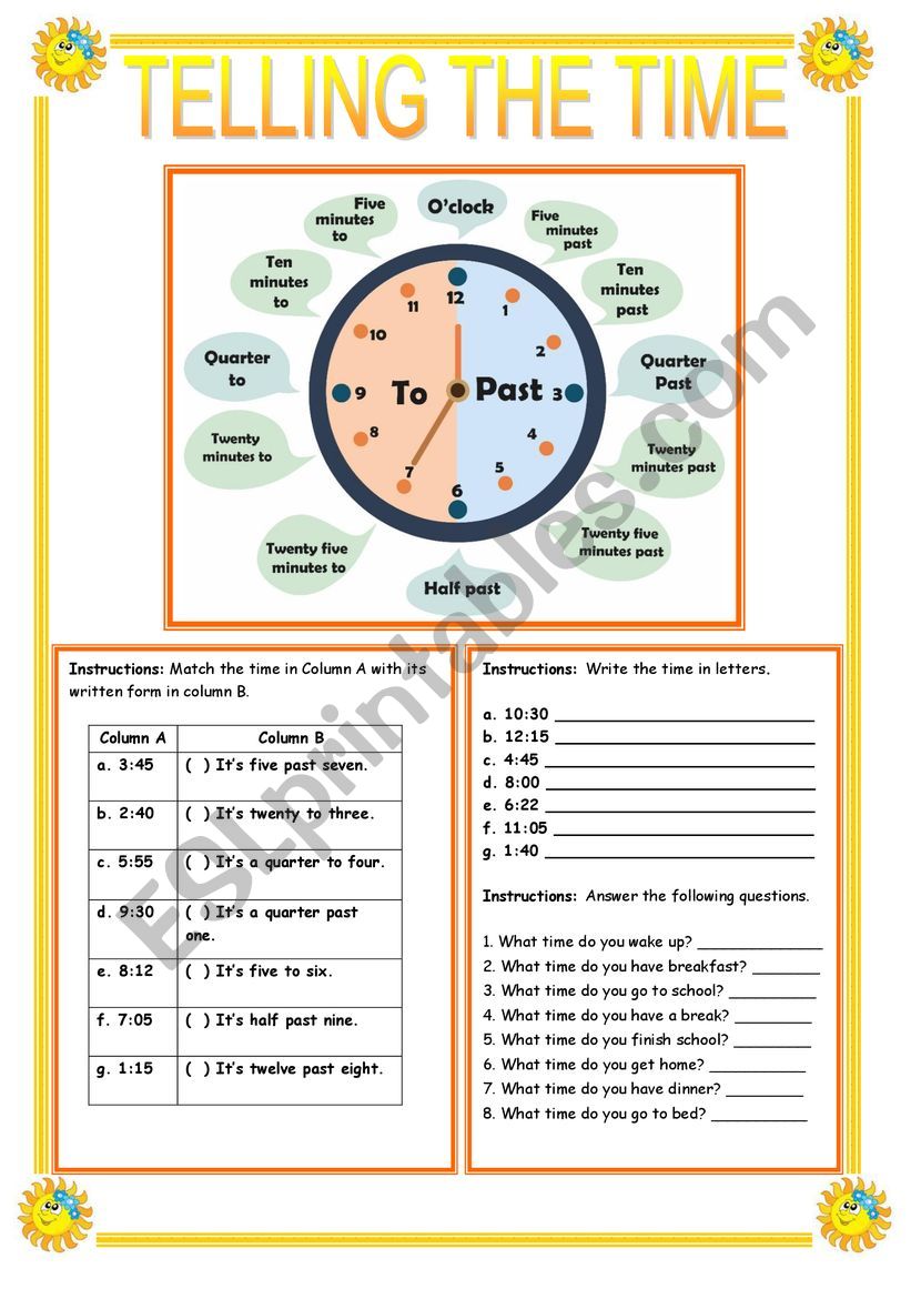 Telling the time worksheet