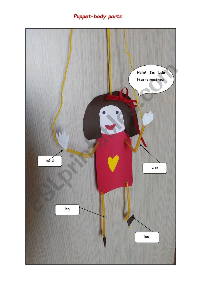 Handmade puppet-body parts worksheet