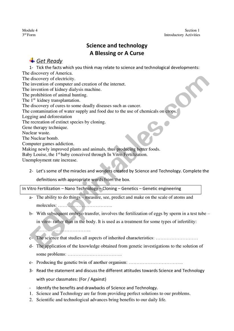 module 3 section 1 3rd form  worksheet