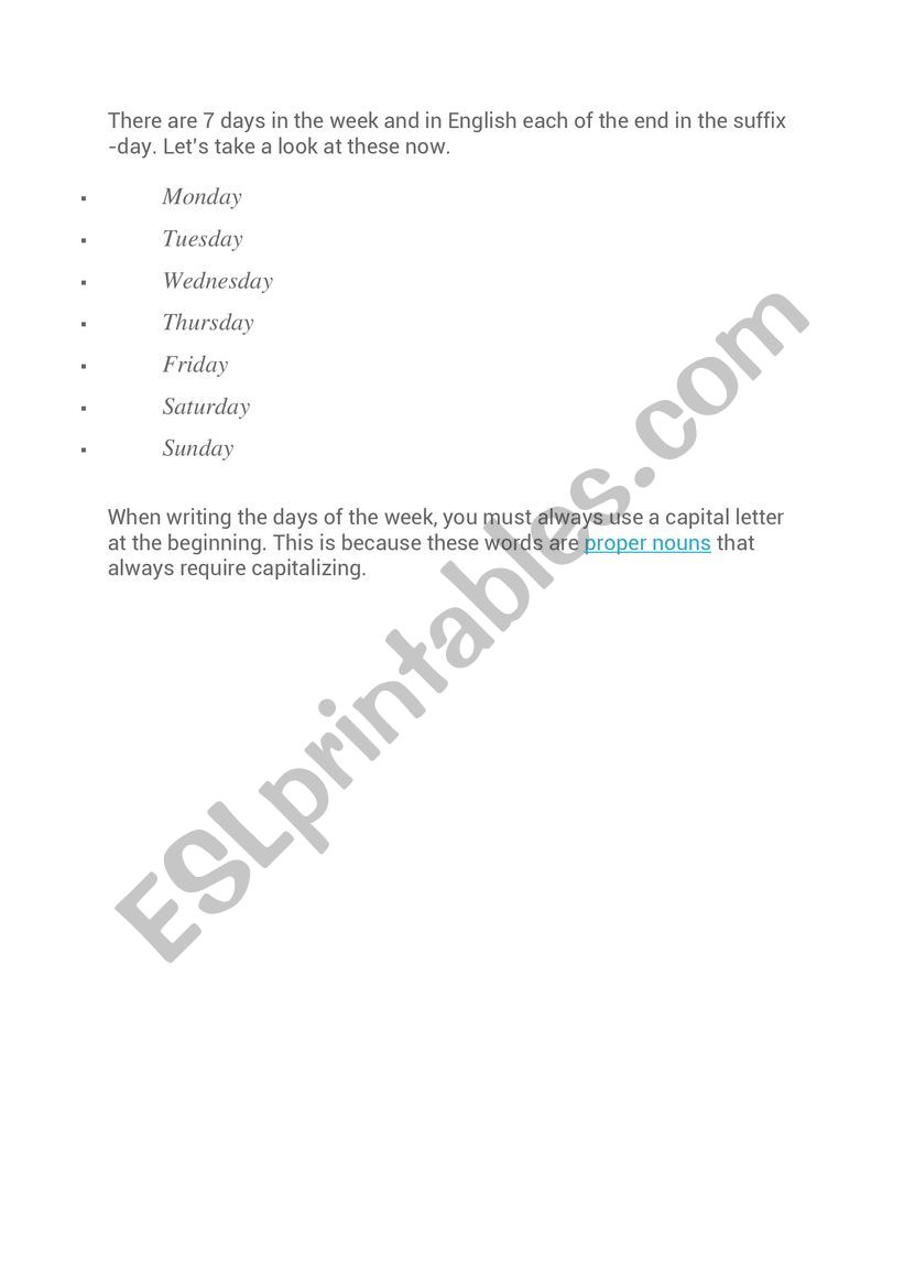 days of the week worksheet