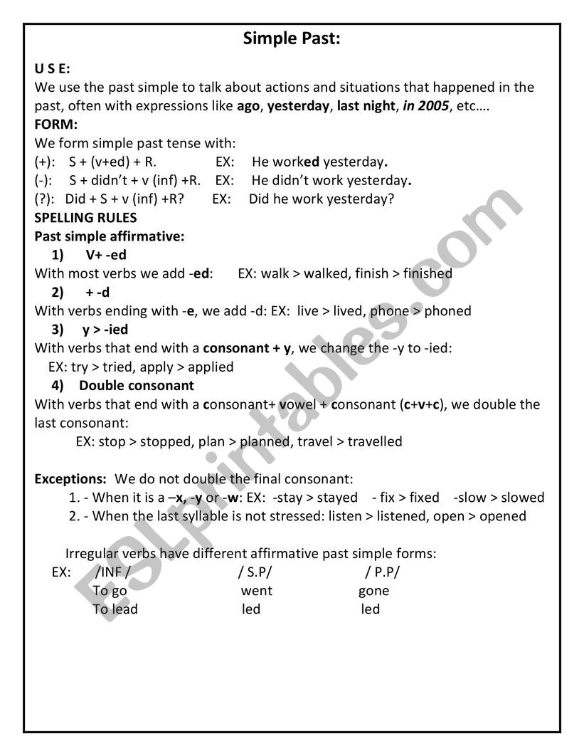 past simple  worksheet