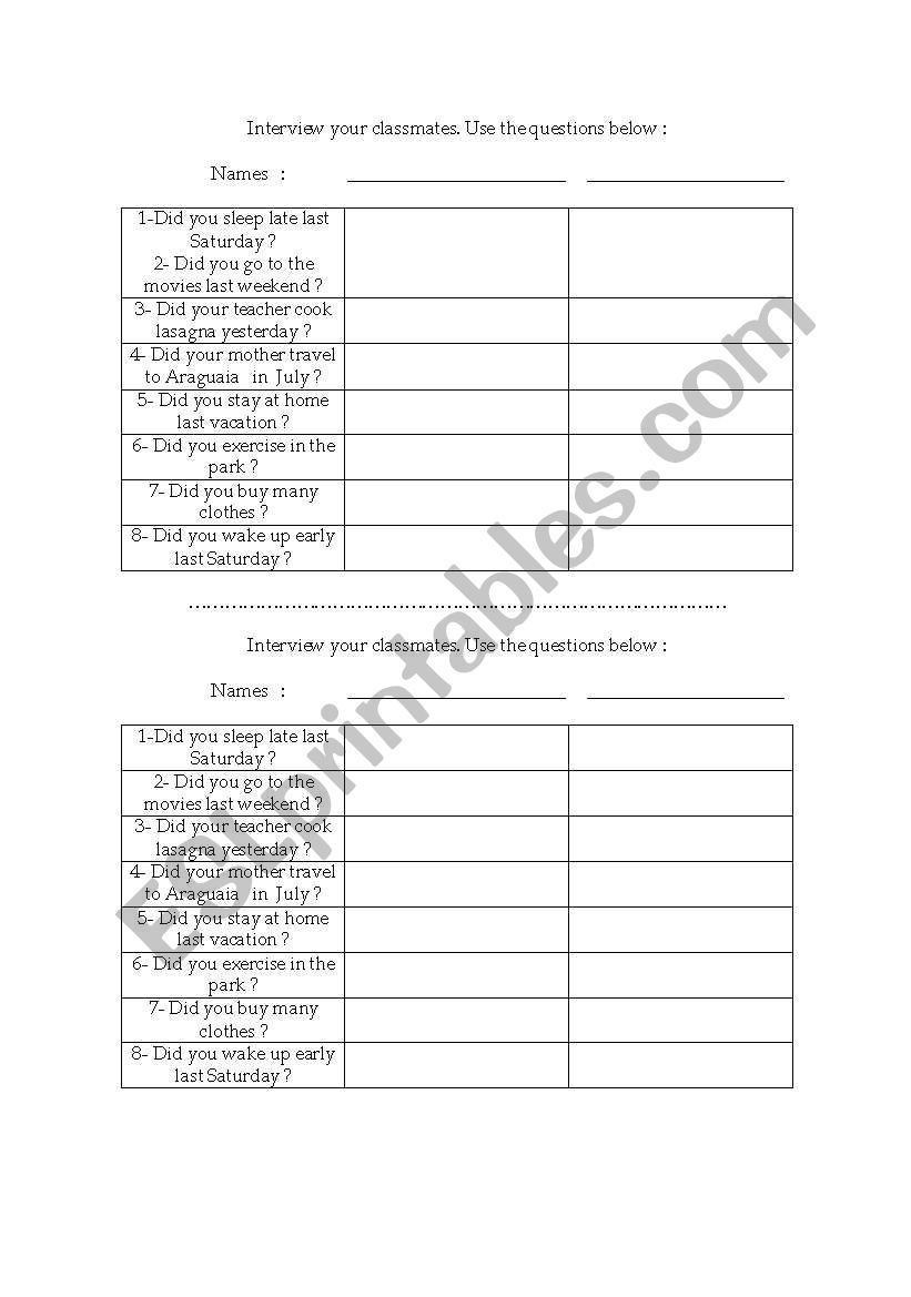 Interview Simple Past worksheet