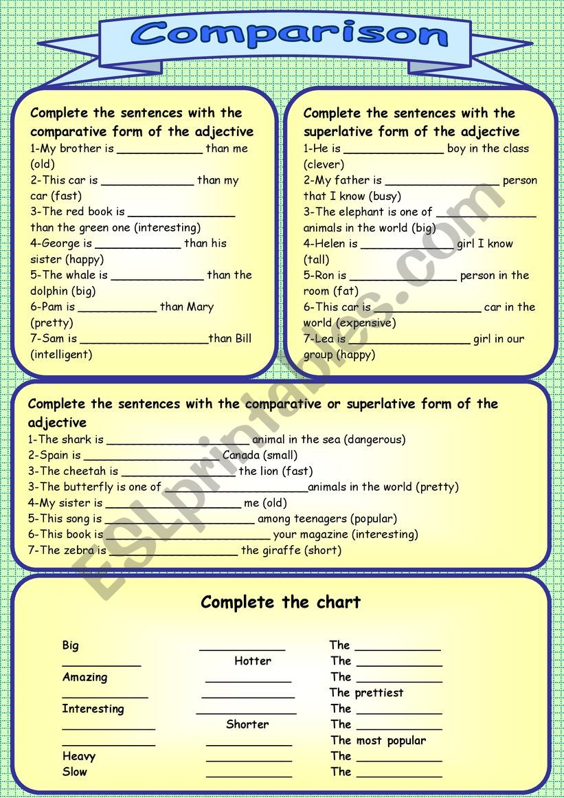 Comparison worksheet