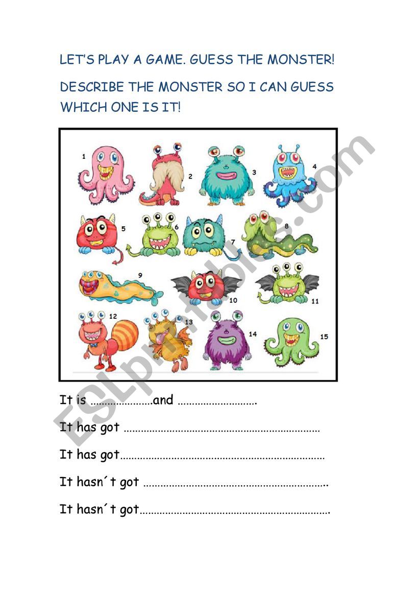 describe the monster worksheet