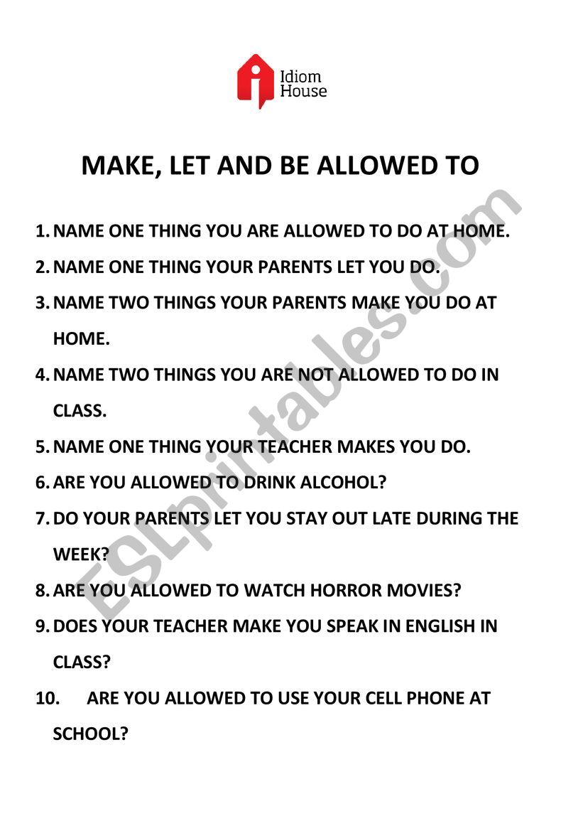 MAKE, LET AND BE ALLOWED TO - ESL worksheet by Teacher ReLobo