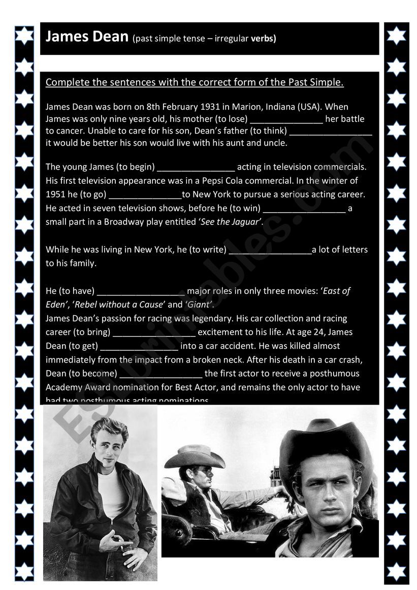 James Dean worksheet