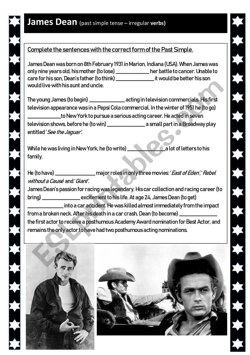 James Dean worksheet