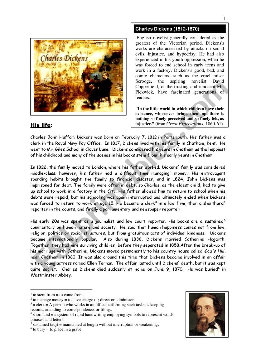 Charles Dickens� biography worksheet