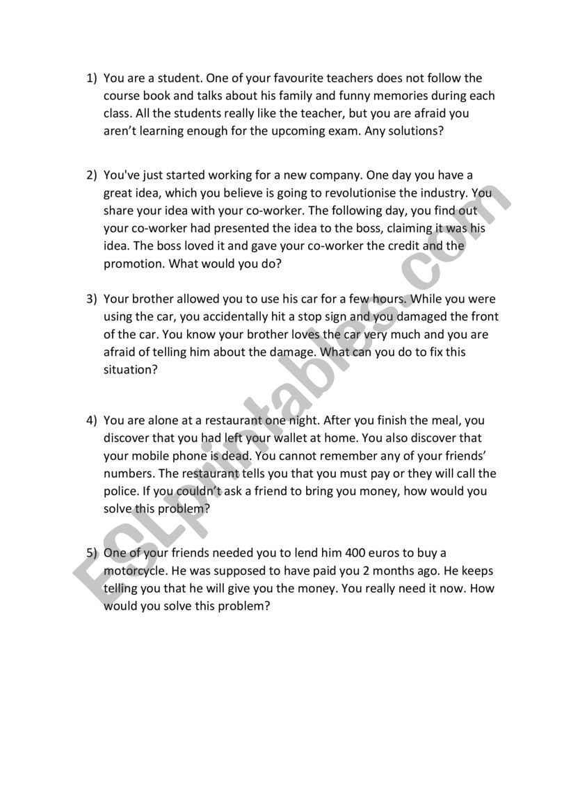Problem Solving  worksheet
