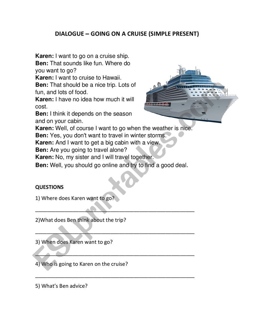 Going on a Cruise worksheet