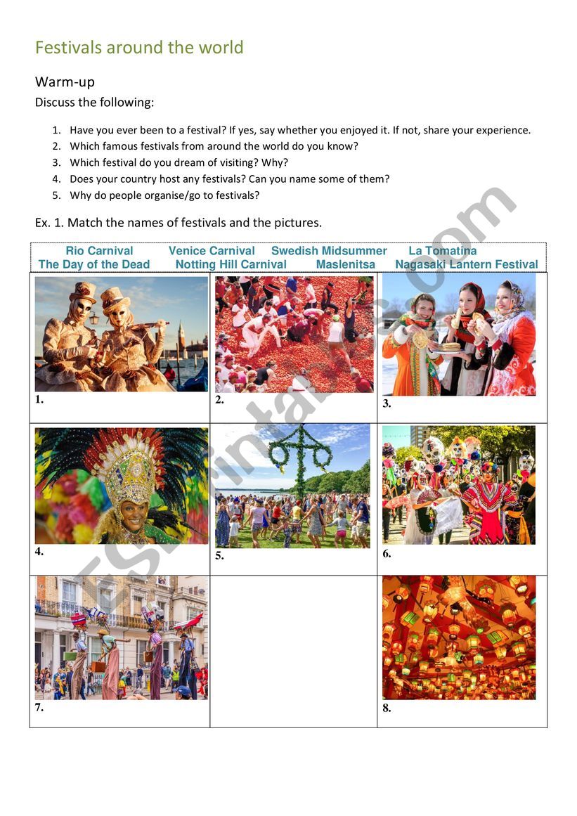 Festivals around the World worksheet