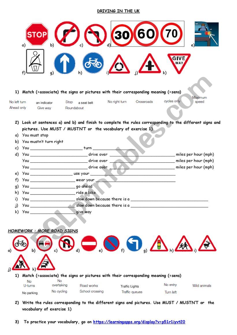Driving in the UK worksheet