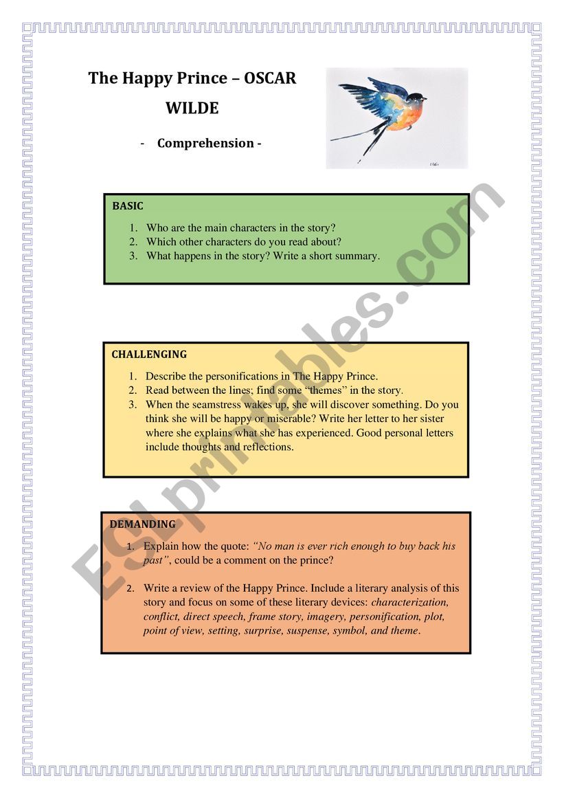 The Happy Prince worksheet