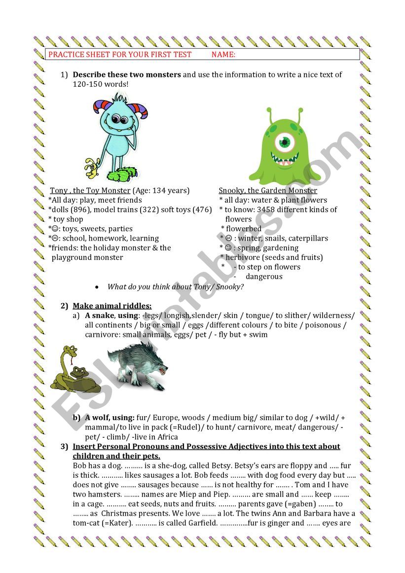 Monster Worksheet worksheet