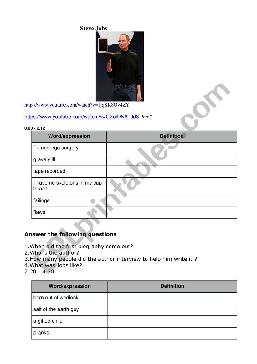 Steve Jobs worksheet