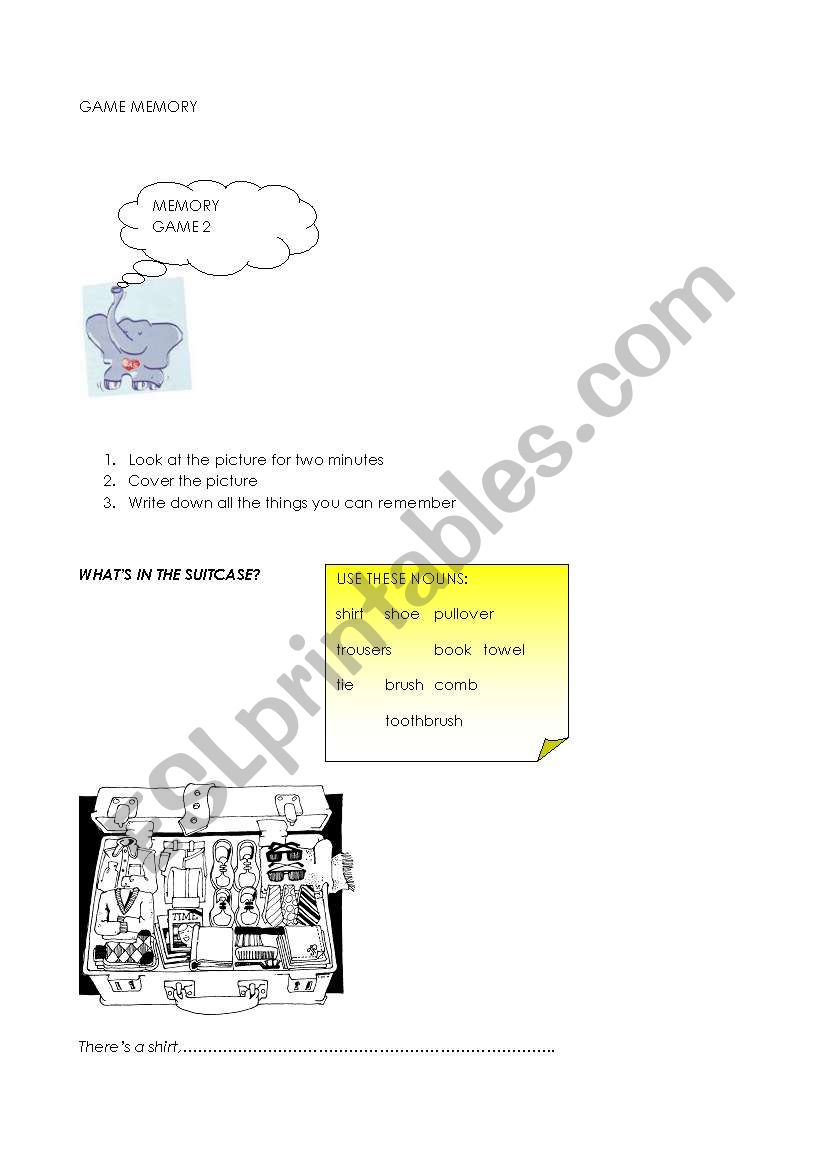 memory game 2 worksheet