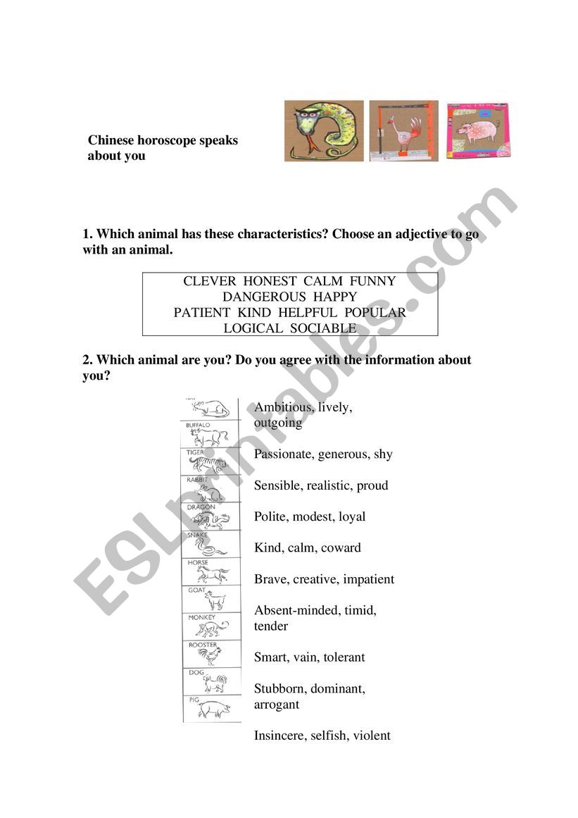 Chinese Horoscope worksheet