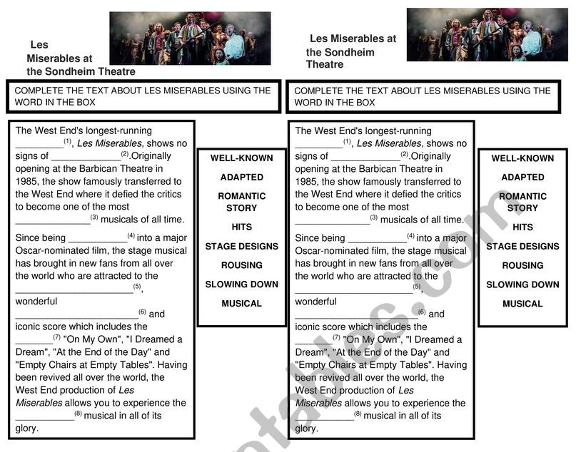 Les Miserables worksheet